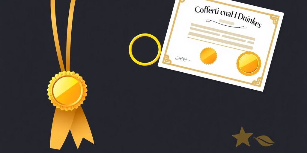 Award ribbon, gold medal, and certificate.