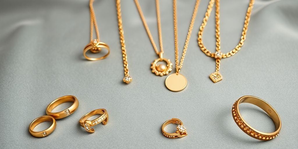 Bijoux en or sur un fond en velours.