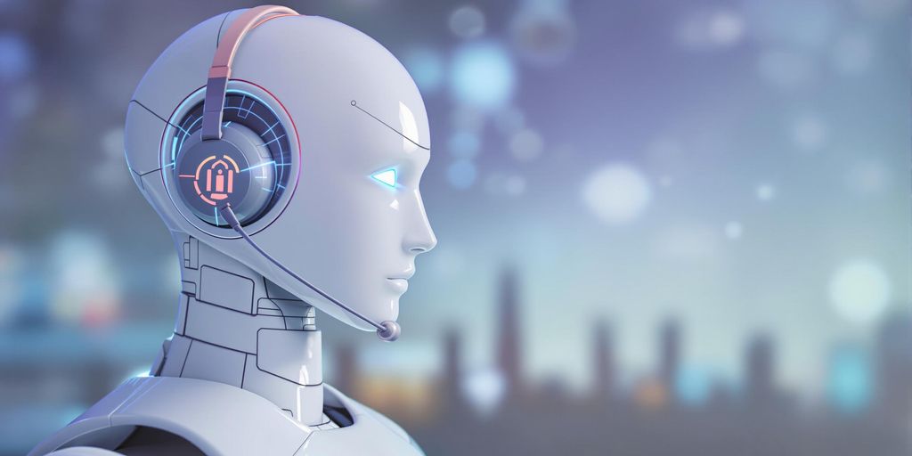 Minimalist robot head, customer support headset