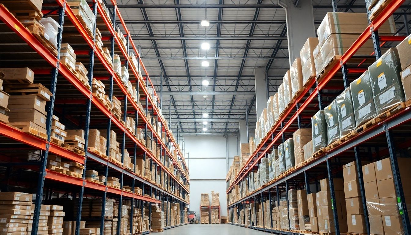 Inside view of a well-organized warehouse storage space.