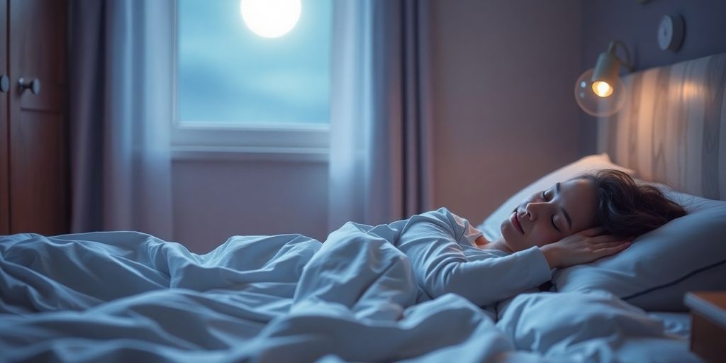 Person sleeping peacefully in a comfortable bed.