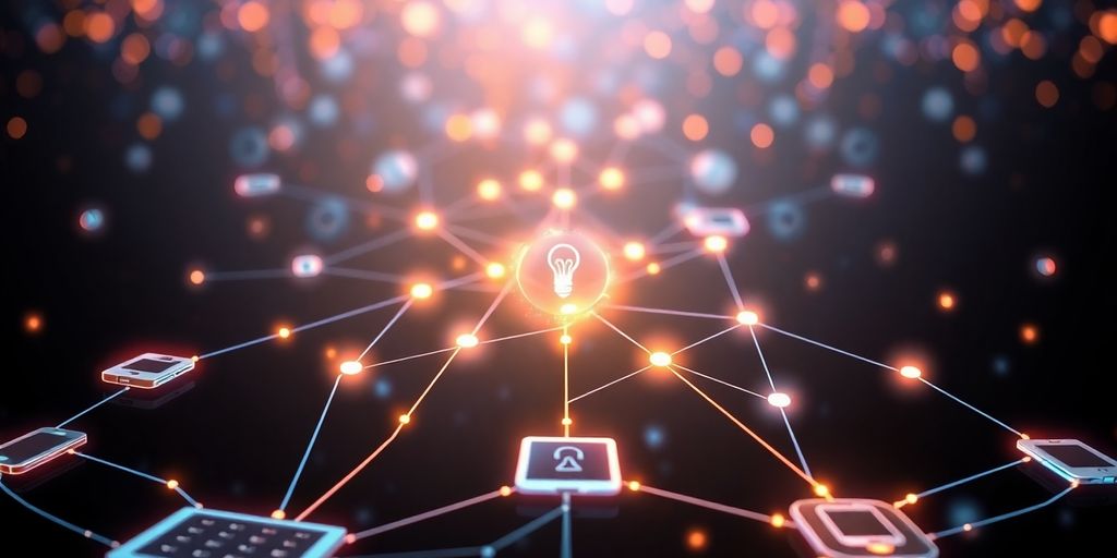 Connected devices and blockchain network interacting.