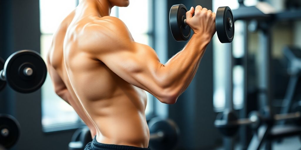 Fit person lifting weights, healthy muscle
