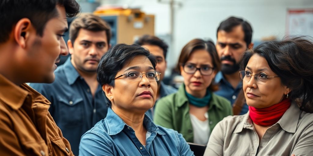 Groupe de travailleurs discutant des réformes des pensions.