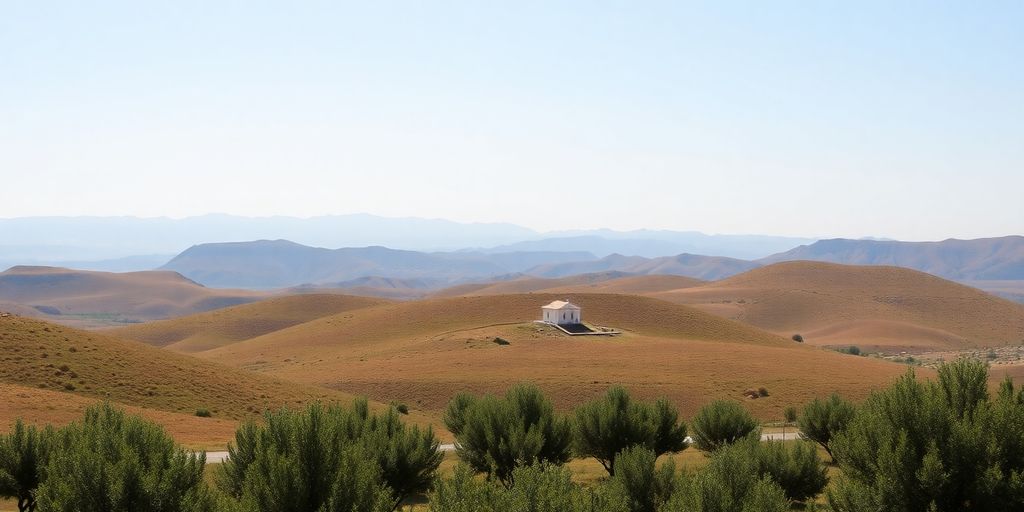 Paysage tunisien avec champs et montagnes