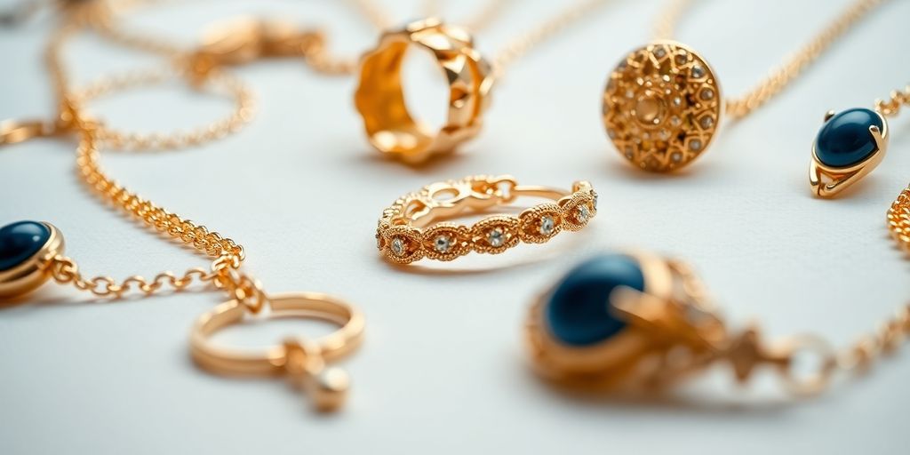 Photo de bijoux en or brillants et élégants.