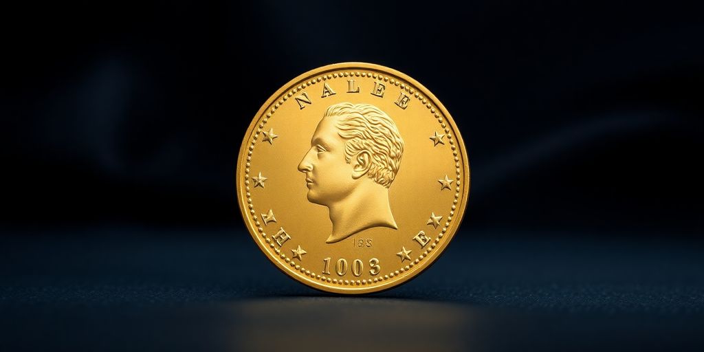 Pièce en or Napoléon sur fond sombre et élégant.