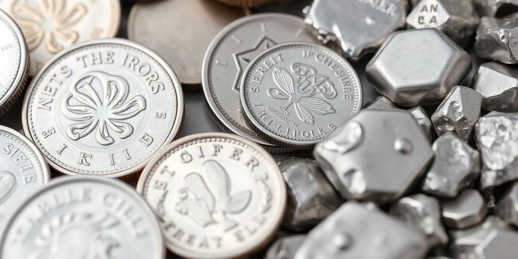 Pièces de monnaie et argent industriel en gros plan.