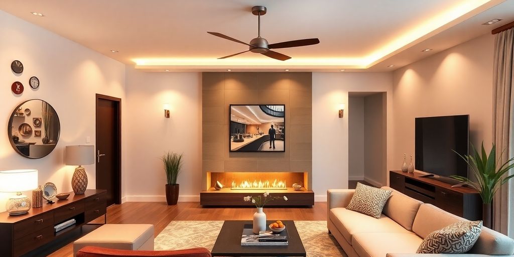 Stylish lighting in a modern living room interior.