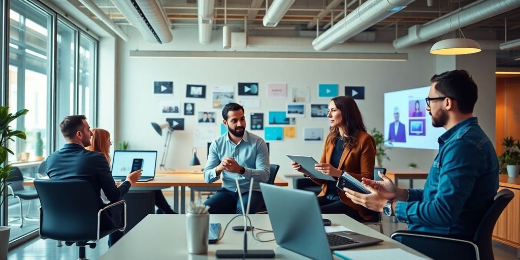 Moderne Büroumgebung mit kreativen Fachleuten bei der Arbeit.