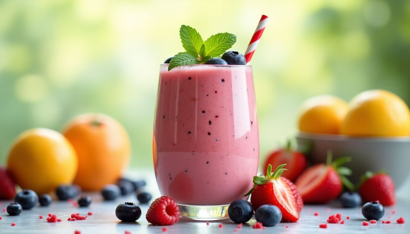 Coconut Water Berry Smoothie with mixed berries and mint.
