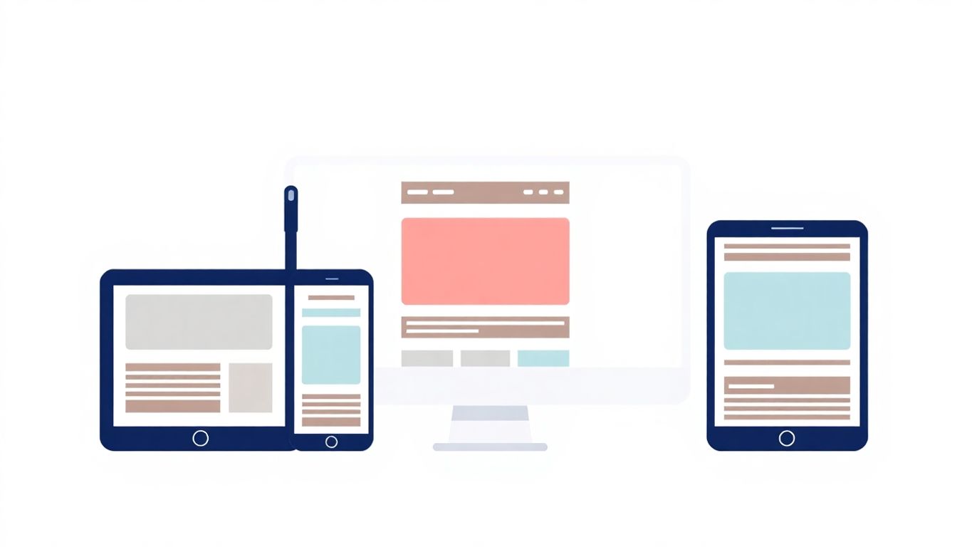 Illustrasjon av responsive annonser på ulike enheter.