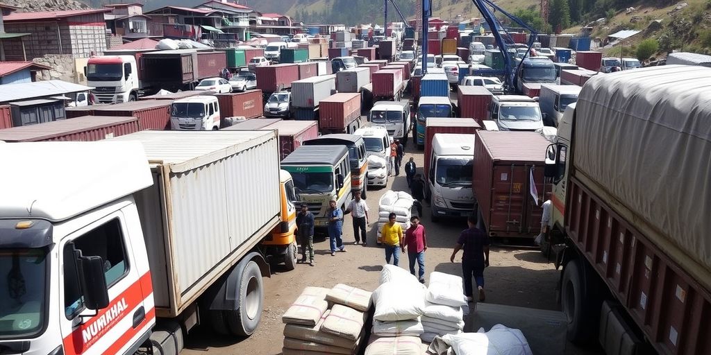 Cargo hub with trucks and containers in Nepal