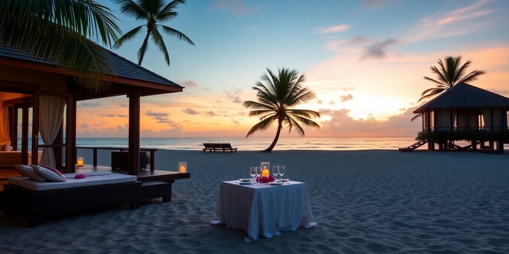 Romantische Unterkunft für Flitterwochen am Strand.