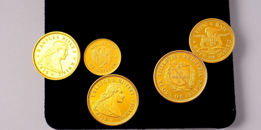Collection de pièces de cinq francs en or.