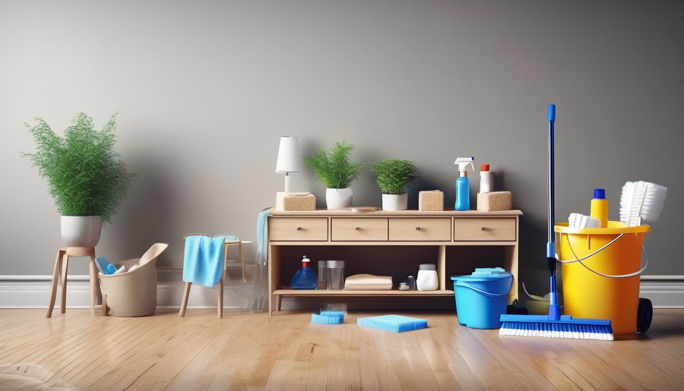 cleaning supplies in a tidy room