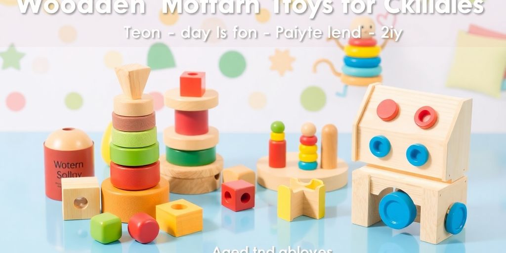 Buntes Holzspielzeug für die motorische Entwicklung von Kindern.
