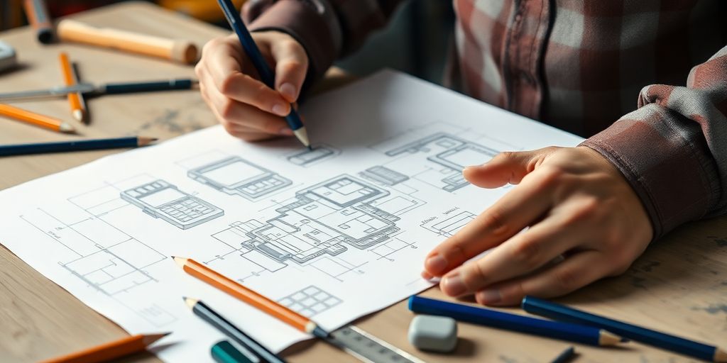 Inventor's hands sketching innovative product design