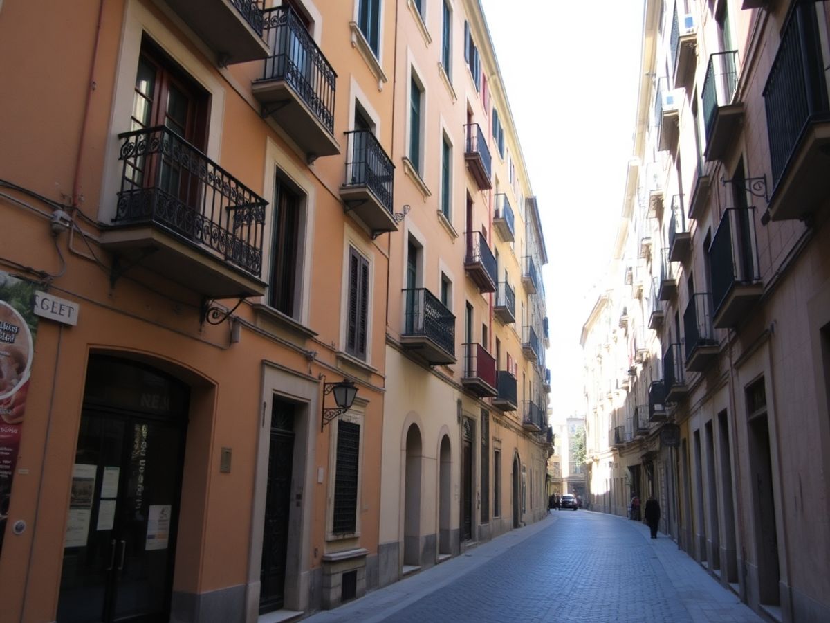 Historische straat in Barcelona met kleurrijke gebouwen