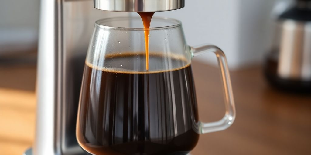 A sleek Ratio Six coffee maker brewing coffee.