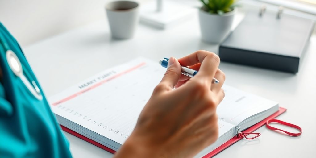 Nurse planning schedule with calendar.
