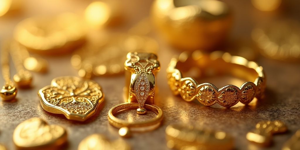 Bijoux en or dentaire éblouissants sur un fond neutre.