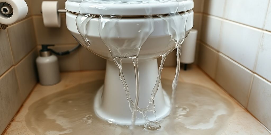 Overflowing toilet with water spilling onto the floor.