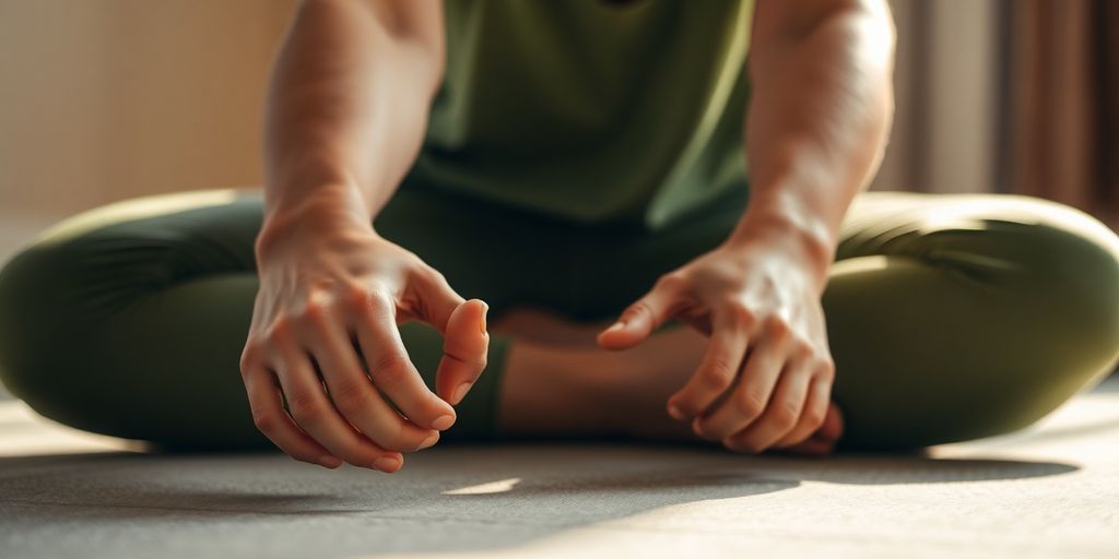 A person stretches, a soft blurring around the edges.