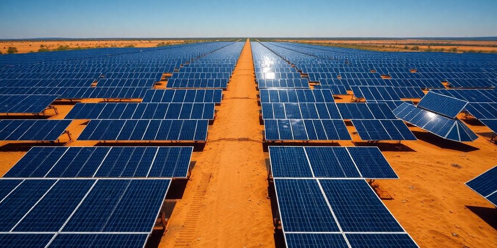 Panneaux solaires dans un paysage africain ensoleillé.