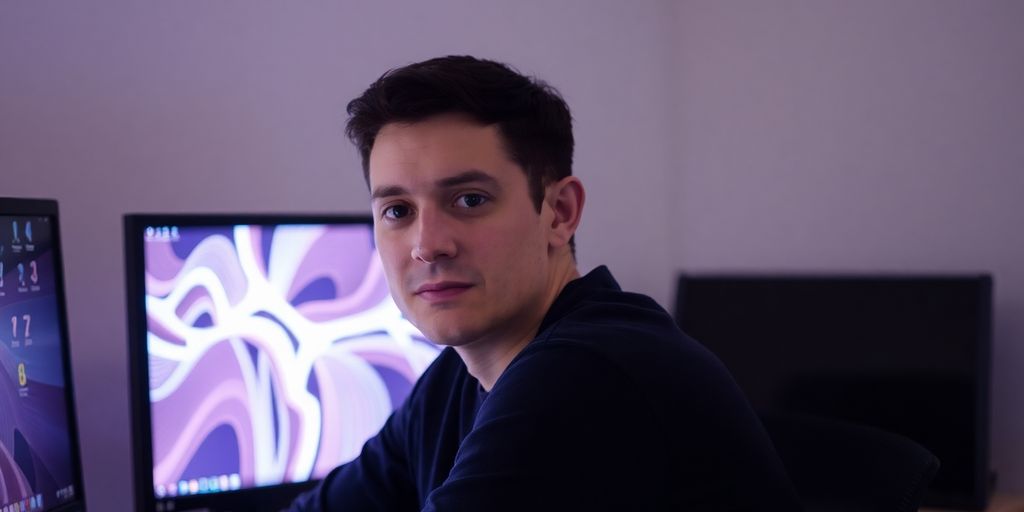 Person calmly focusing on a digital screen.