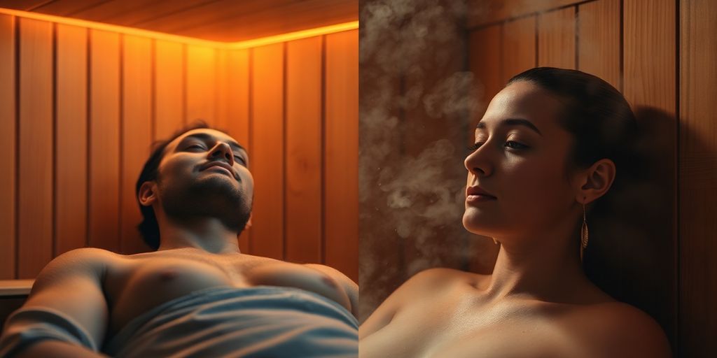 Sweating in infrared and steam saunas.