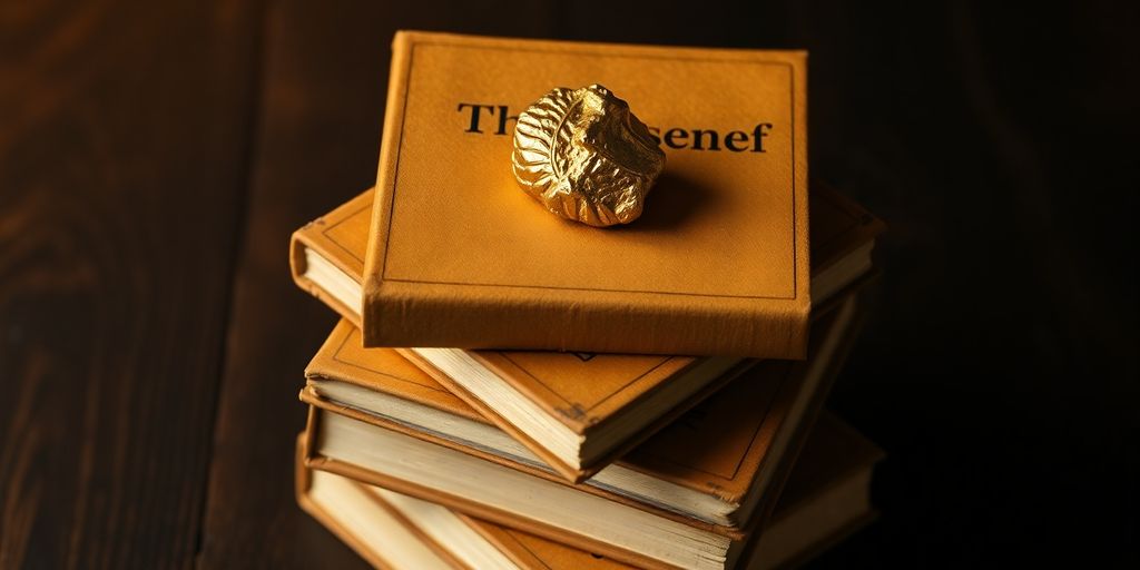 Livres sur l'or et une pépite d'or.
