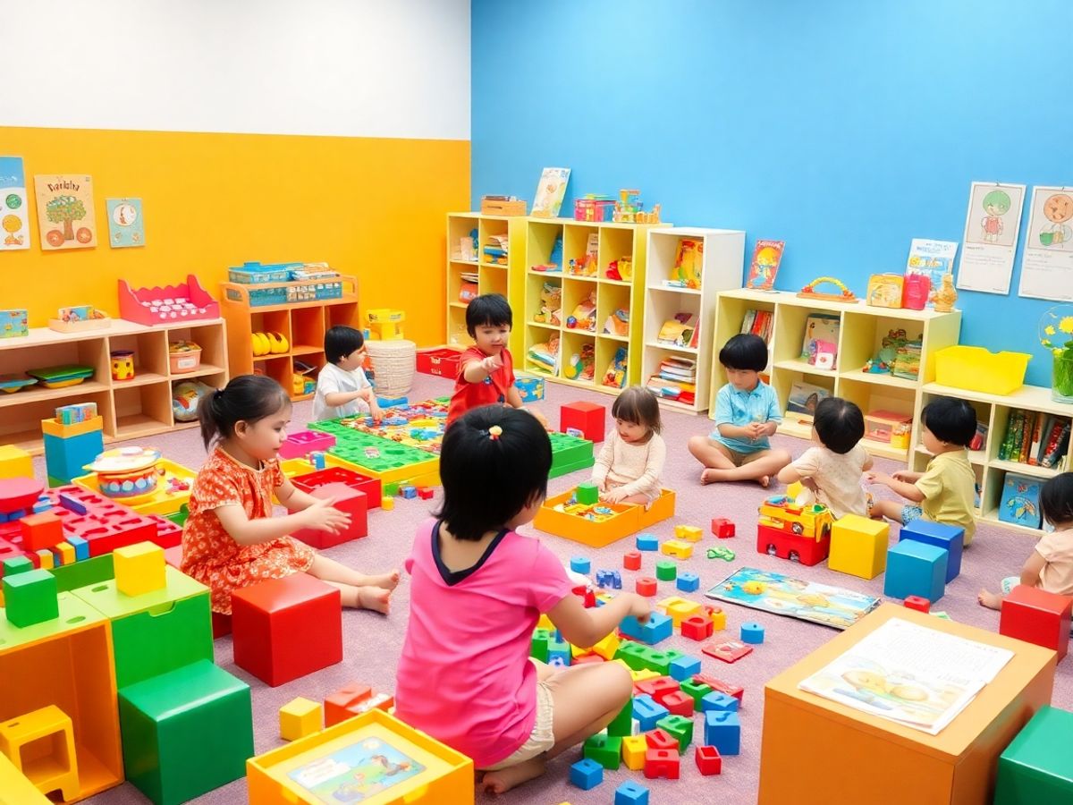 Copii jucându-se cu jucării educative colorate.