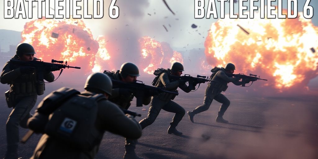 Battlefield 6 soldiers in action on a war-torn battlefield.