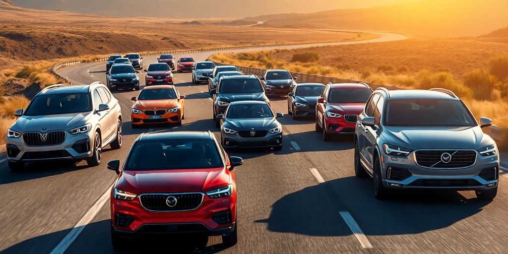 Cars on a winding road.