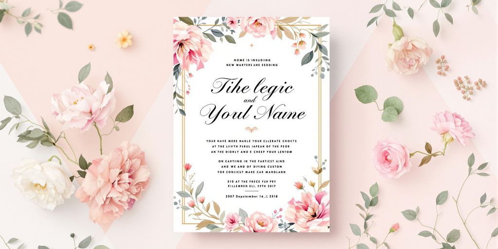 Elegant wedding invitation with floral accents and pastel background.