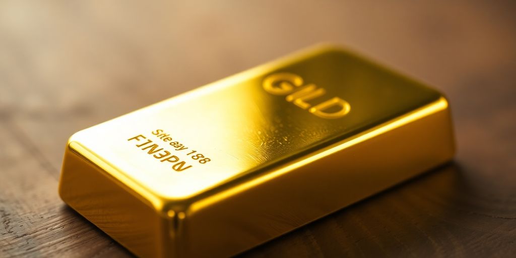 Lingot d'or sur une surface en bois.