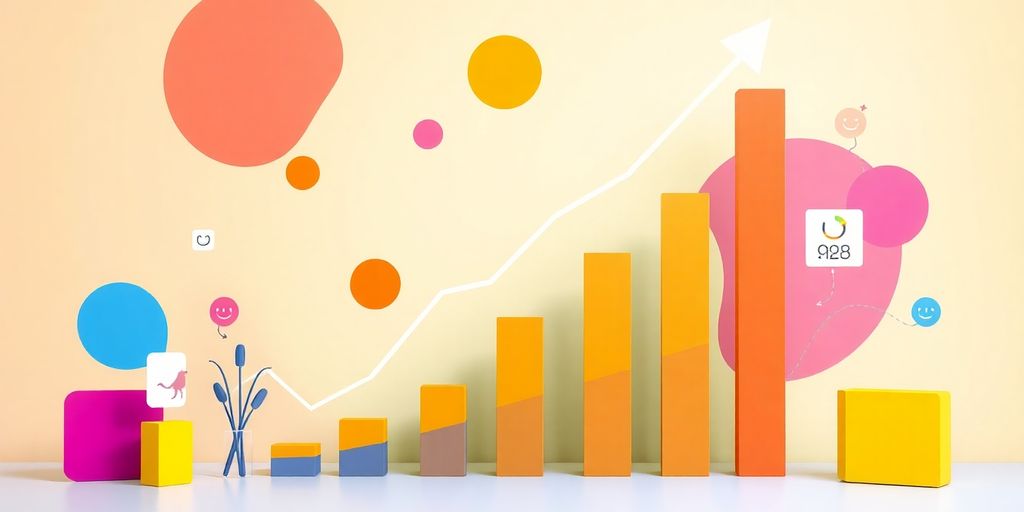 Business growth icon with upward arrow and happy customer.