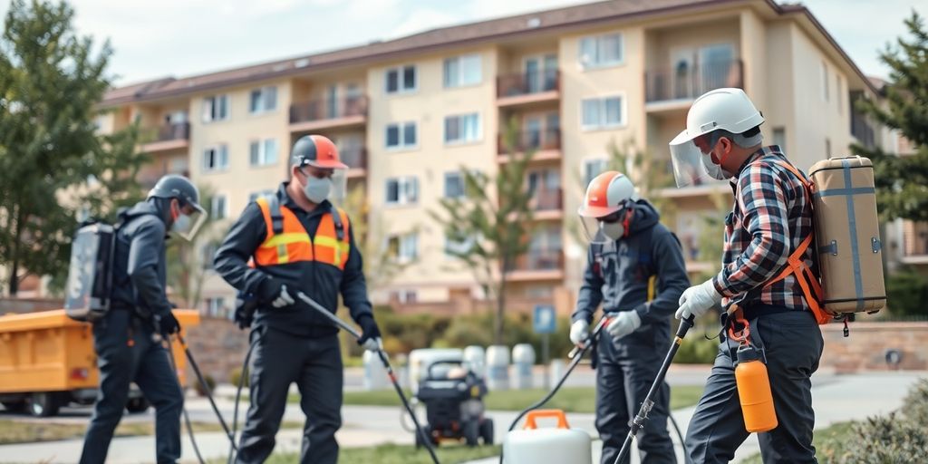 Echipa de dezinsecție la o asociație de proprietari.