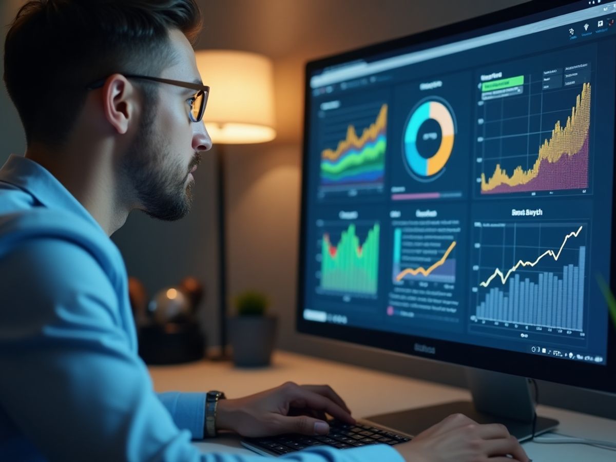 Data analyst working with customer data on a computer.