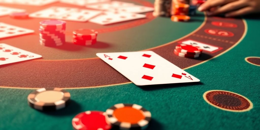 Blackjack cards and chips.