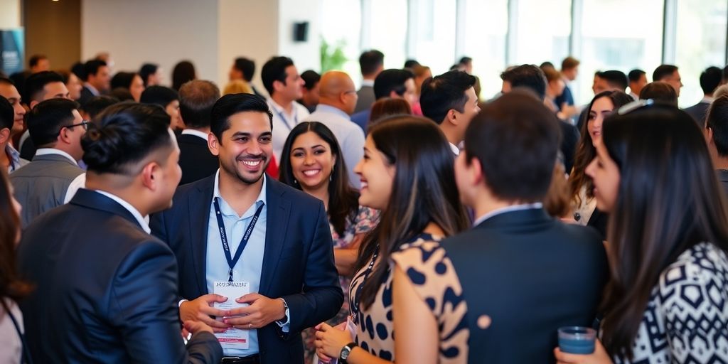 Latinos conectando en eventos empresariales en Canadá.