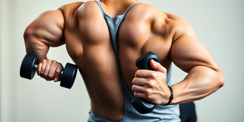 Man performing a bent over row with dumbbells.