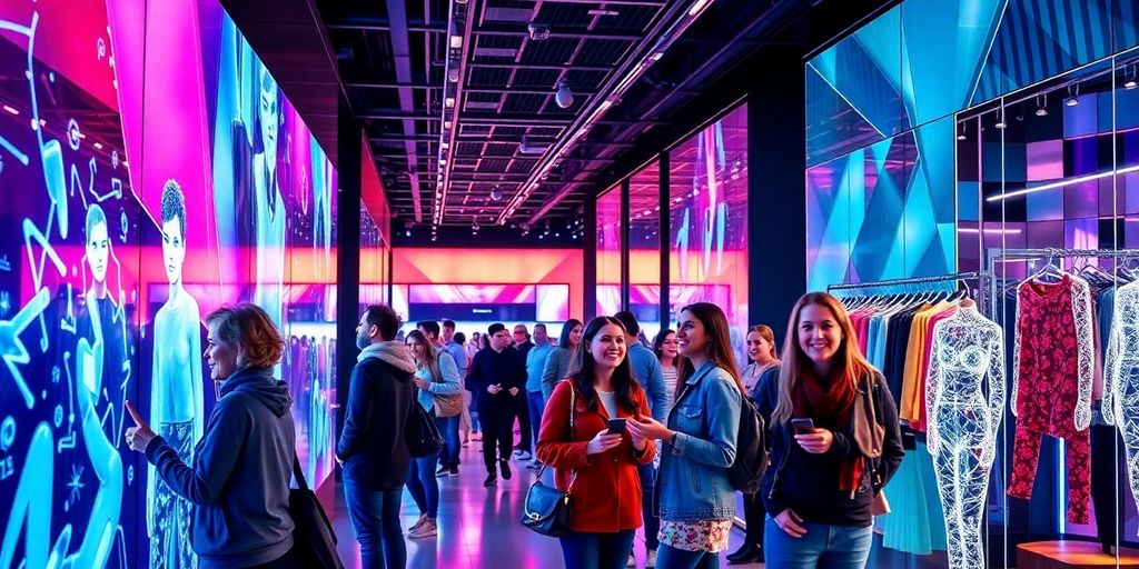 Shoppers interact with innovative retail displays.