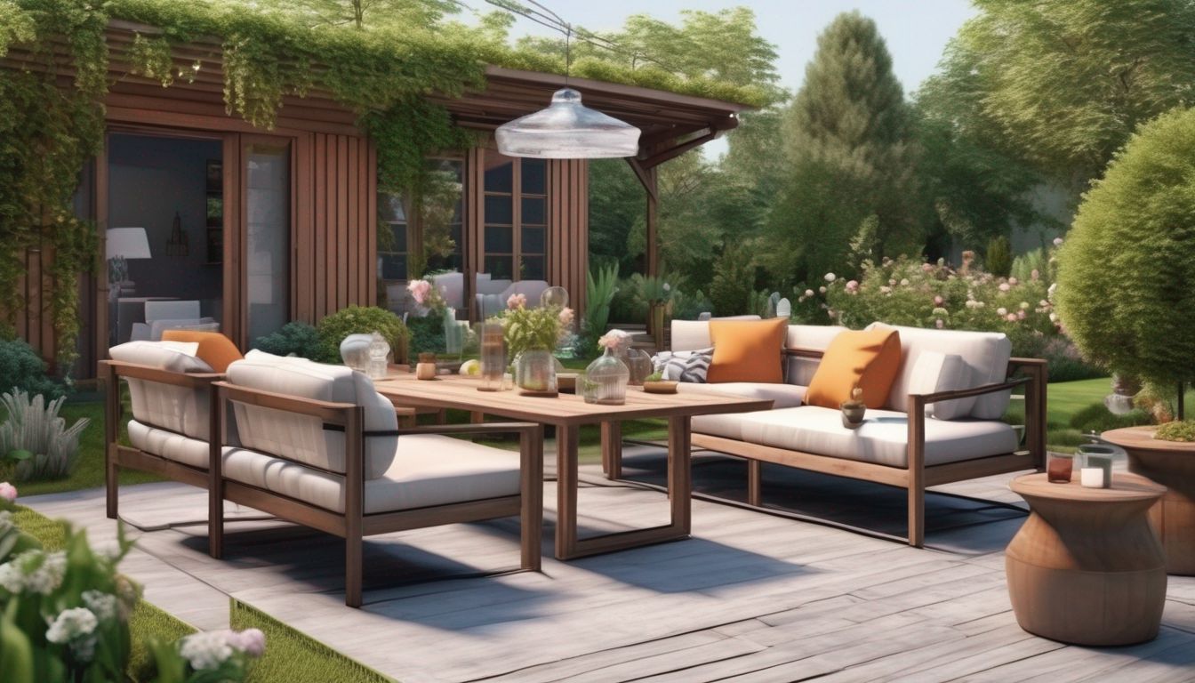 people refreshing garden furniture in a backyard