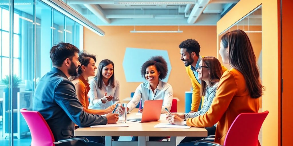 Teamwork and initiative in a vibrant office environment.