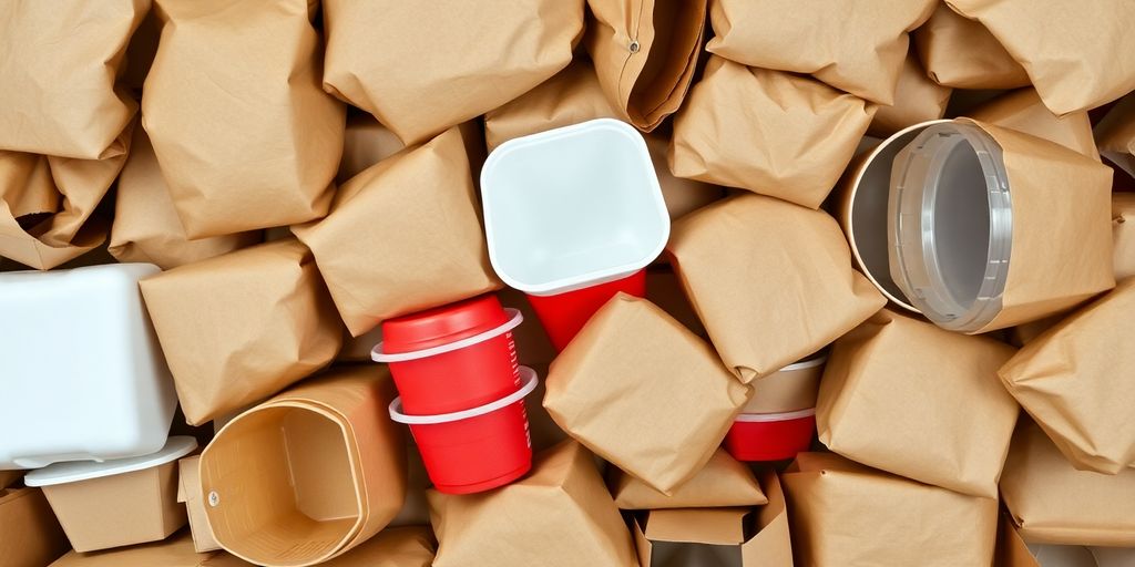 Pile of takeaway containers and wrappers.