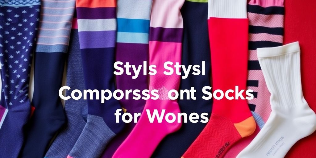Colorful compression socks arranged in a stylish display.