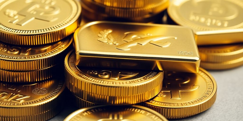 Pièces et lingots d'or en gros plan.