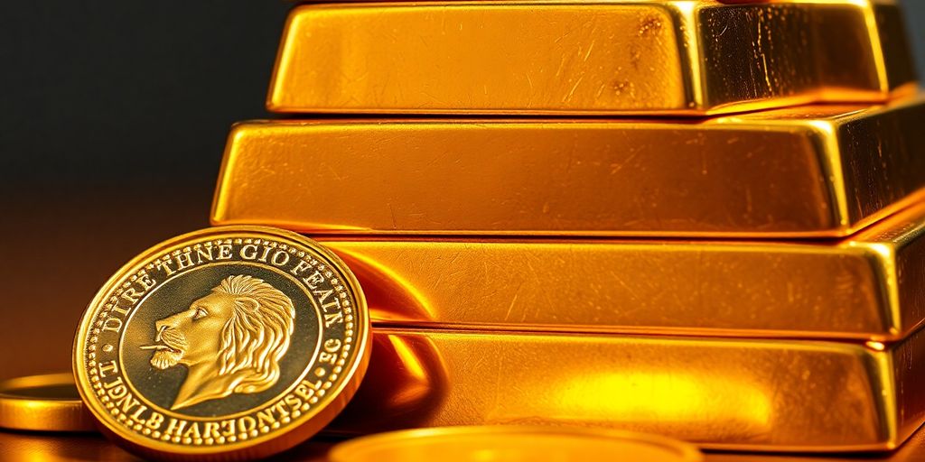 Lingots d'or empilés, brillant sous la lumière